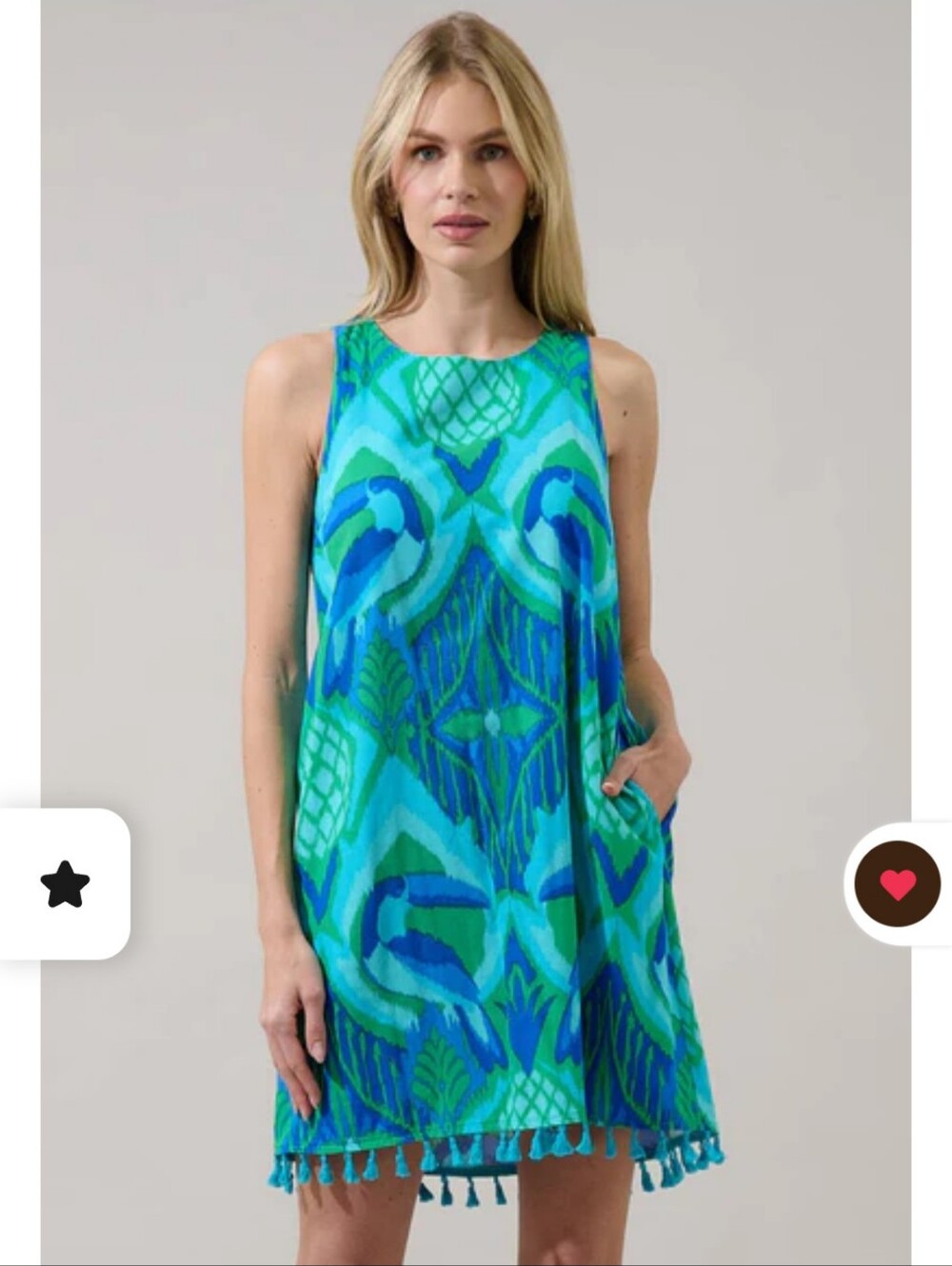 Sugar Lips Teal & Blue Printed Sleeveless Shift Dress